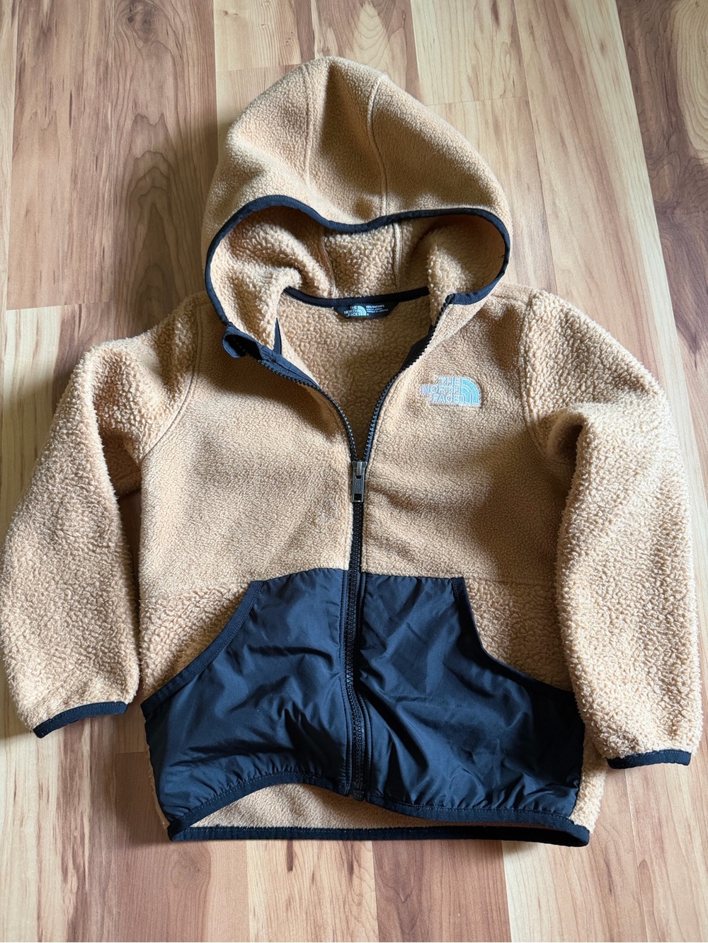 The North Face Kids' Tan Sherpa Fleece Hoodie with Black Pocket